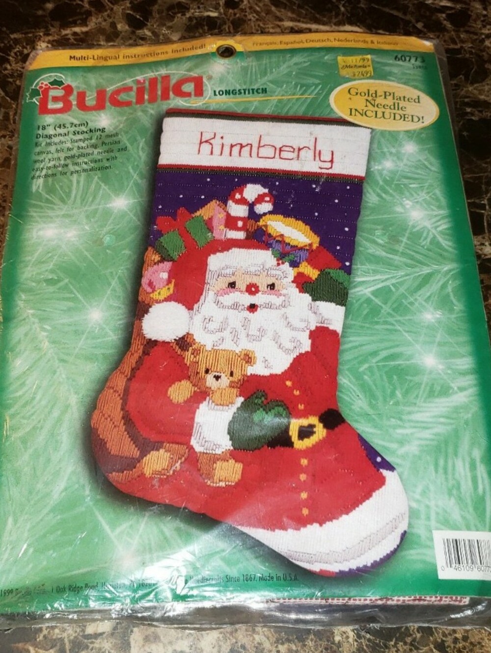 Vintage 1999 Bucilla Longstitch 18" Diagonal "Santa" Stocking Kit 60773